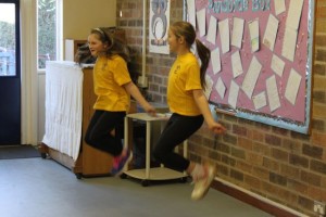 Partner skipping at an after-school skipping club